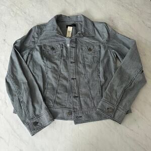 NWT Talbots women’s button down collared blue white striped denim jacket medium